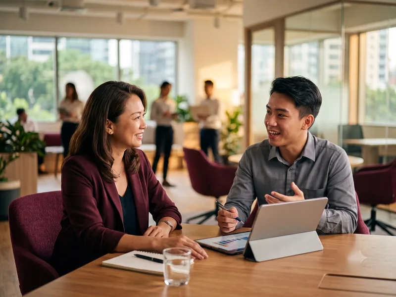 A manager and team member in a development conversation