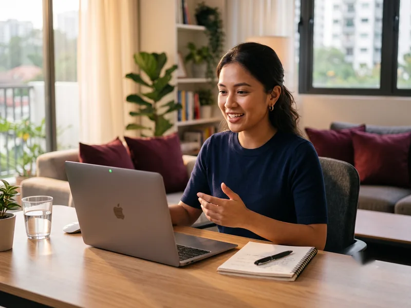 A job candidate taking an AI voice interview on a laptop